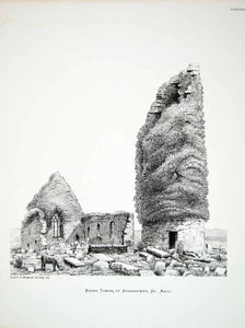 1877 Lithograph Margaret Cather Art Round Tower Aughagower Ireland Celtic ZZ14