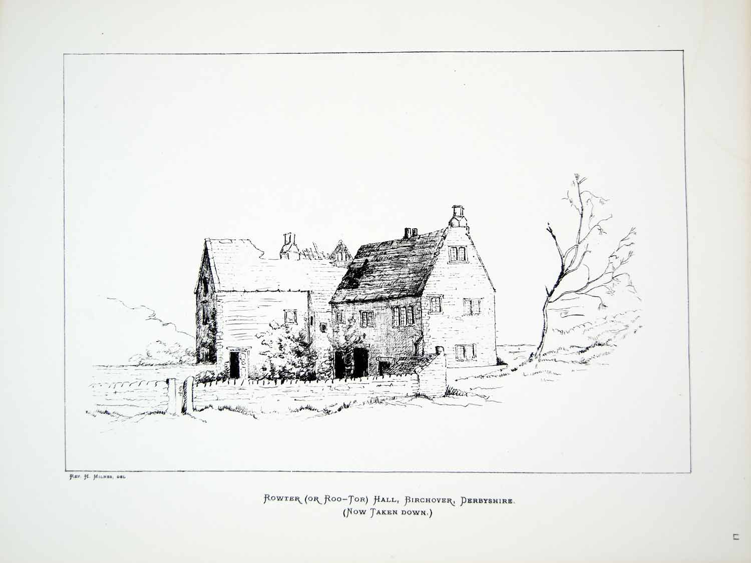 1877 Lithograph Herbert Milnes Art Eyre Rowter Hall House Birchover England ZZ14