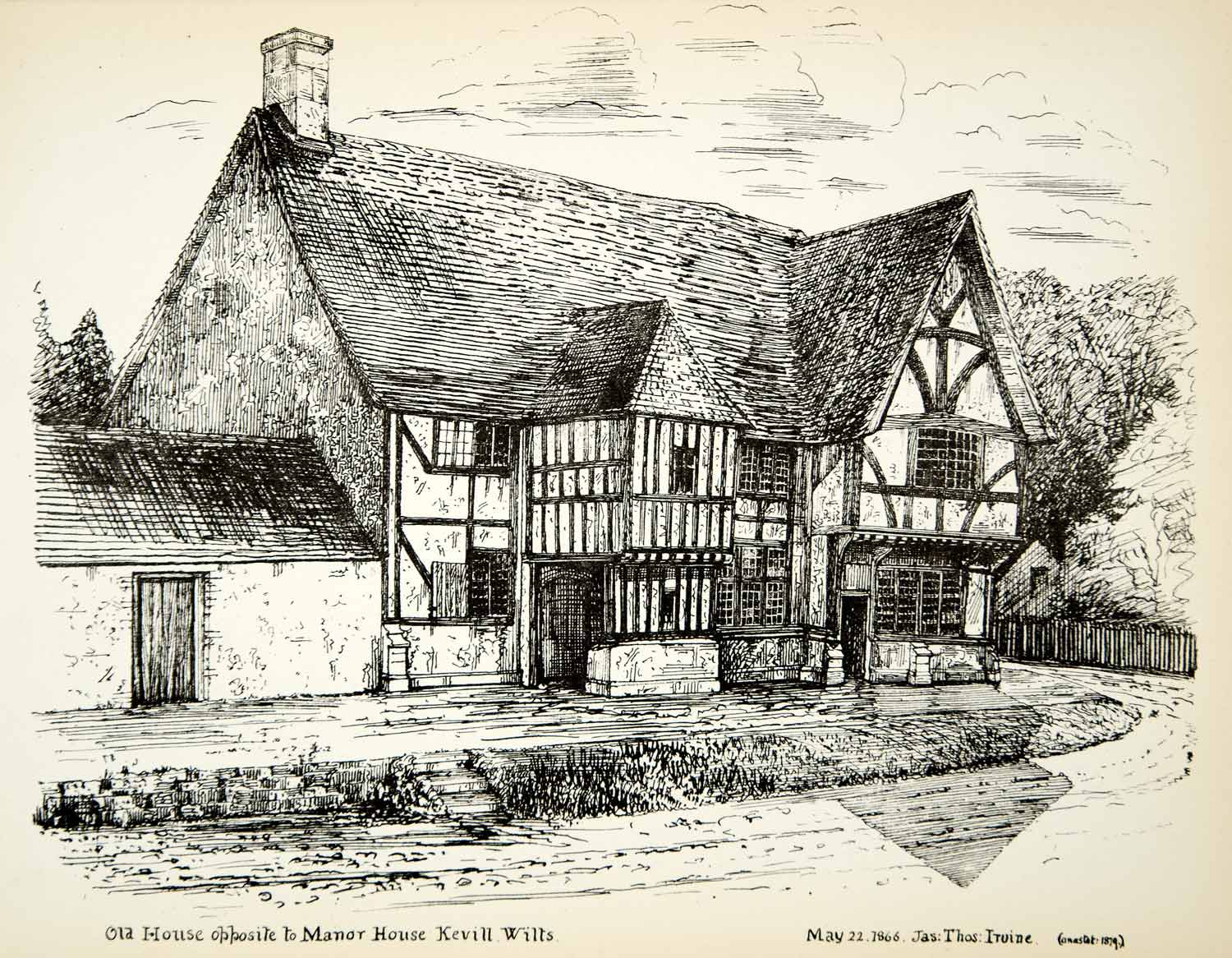 1879 Lithograph James Thomas Irvine Art 16th Century House Keevil Wiltshire ZZ16