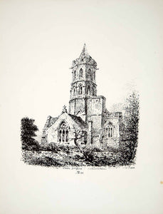 1858 Lithograph JL Petit Art Church Stoke St Gregory Somerset England UK ZZ3